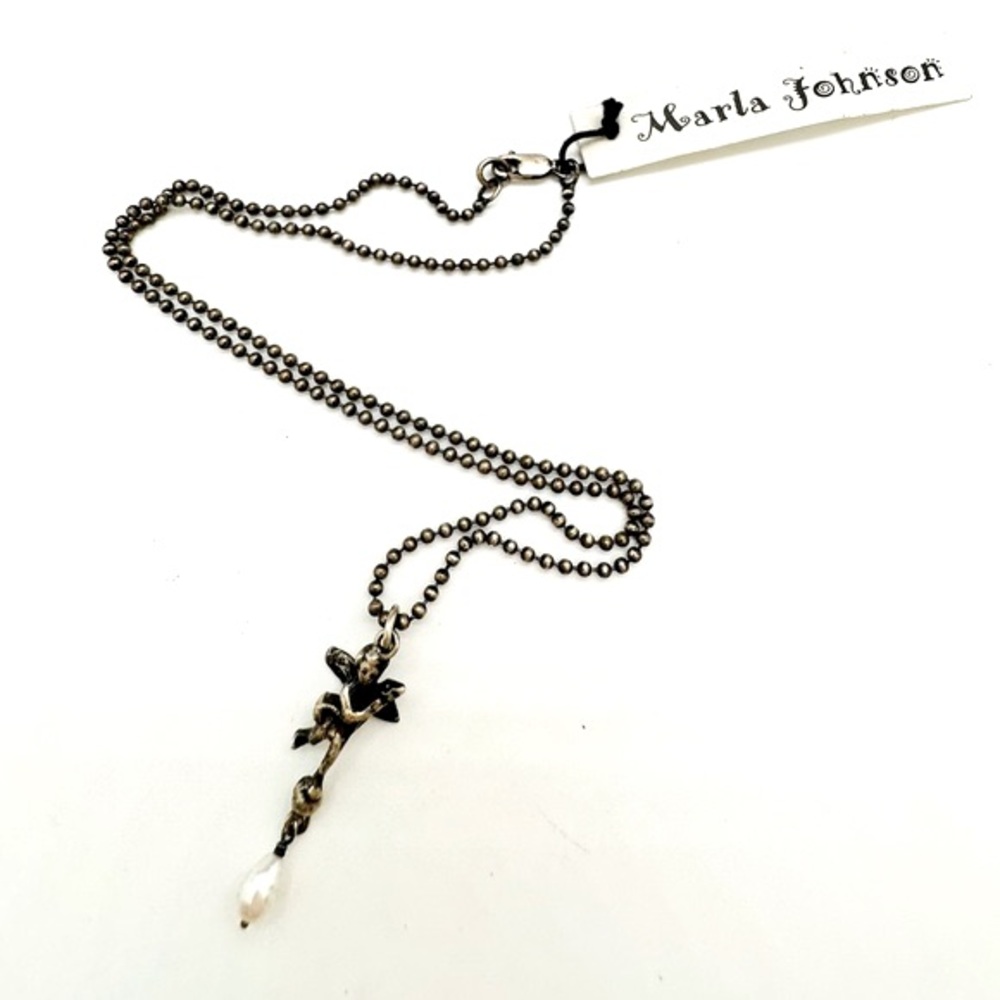 Marla Johnson Sterling Cherub Angel Pendant Necklace NWT